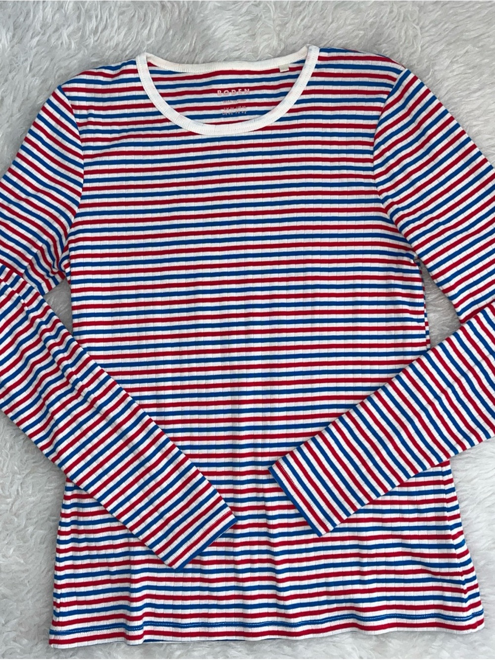 Boden Red, Blue & White Striped Long-Sleeve Crewneck Tee